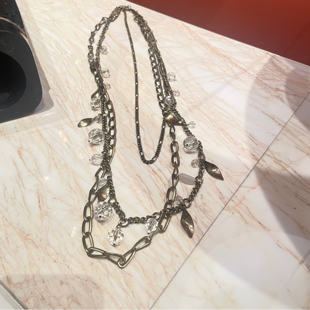Lia Sophia Vintage Brass Crystal Necklace